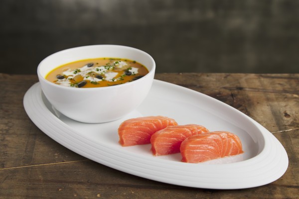 Balik filet Tsar Nikolaj, velouté de courge et copeaux de châtaignes (pour 2 personnes)